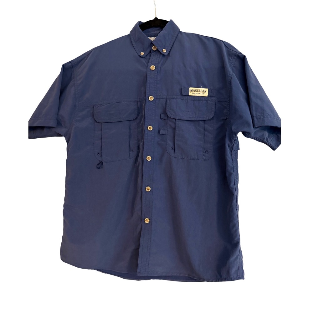 Magellan Fishing Shirt Women L 14/16 Blue Excellent Short Sleeve Vented Utility